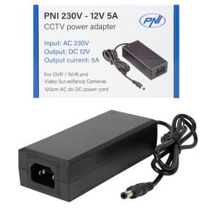 Alimentation 12V 5A 60W PNI 230V pour caméras de vidéosurveillance et LED