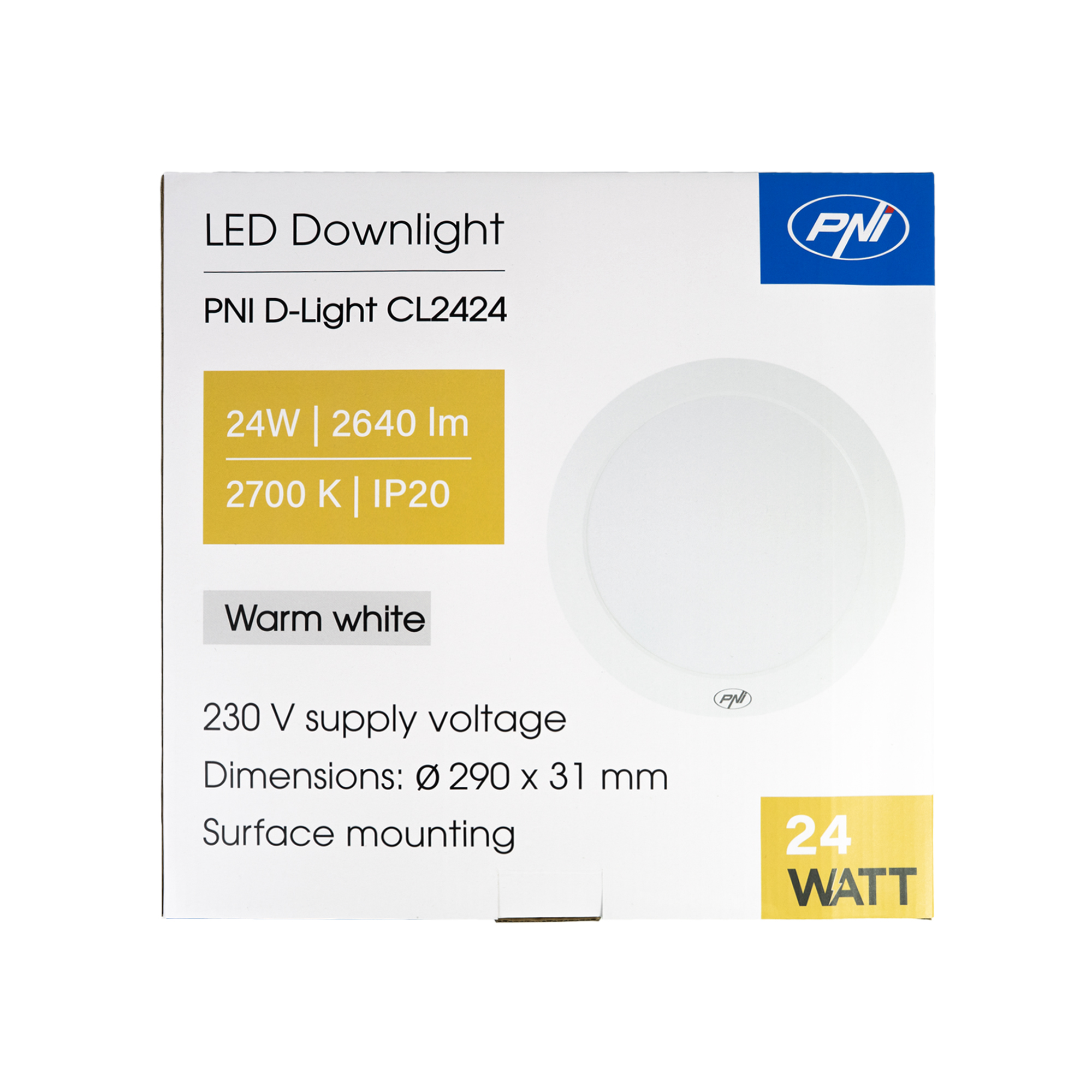 Plafonnier LED Rond PNI D-Light CL2424 24W 2640 lm – Blanc Chaud 2700K, Ø29 cm, 230V – Image 2