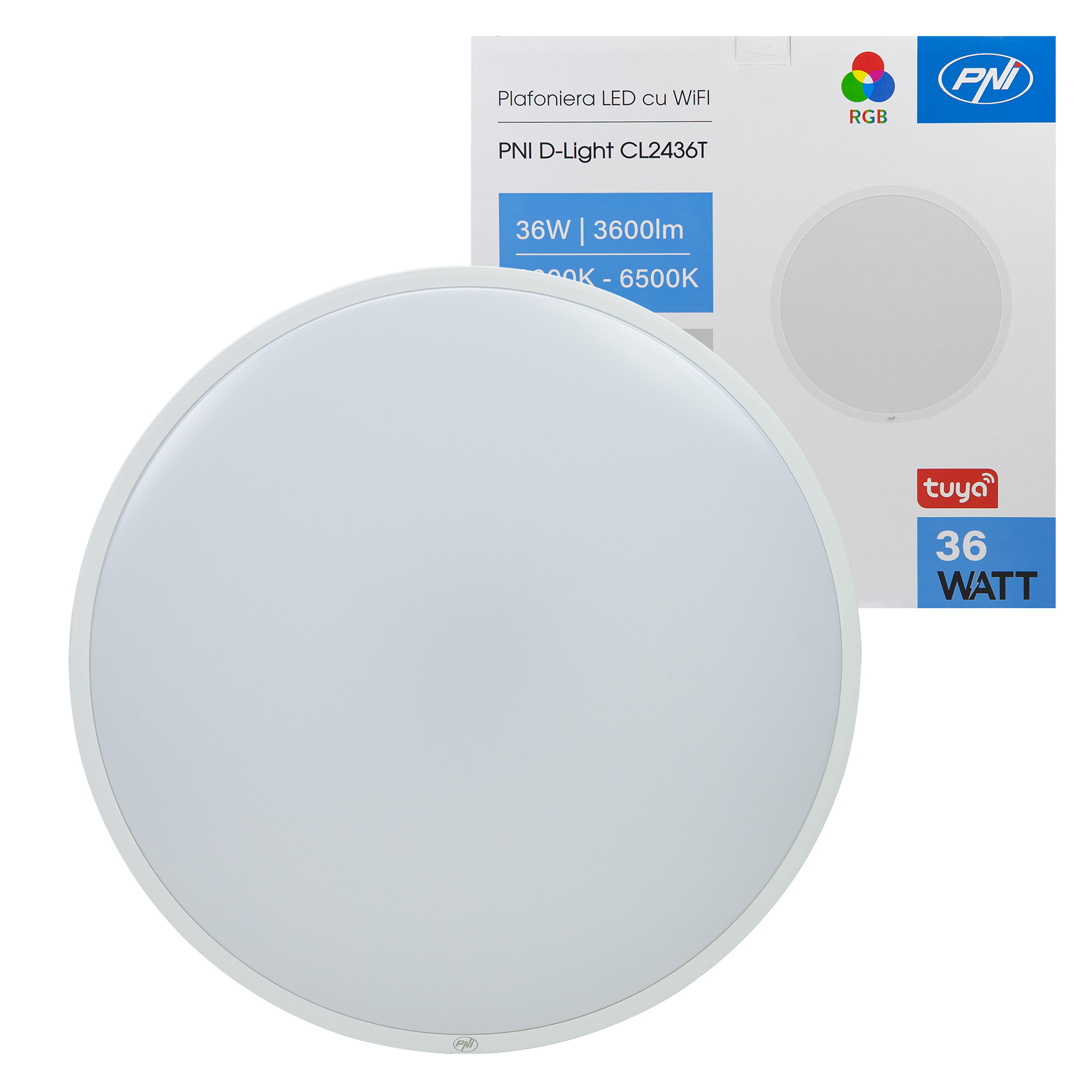 Plafonnier LED WiFi RGBW PNI D-Light CL2436T 36W Dimmable – Compatible Tuya, 3600 lm, Blanc Variable 3000K à 6500K – Image 3