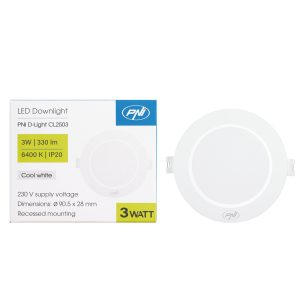 Spot LED Encastré Rond PNI D-Light CL2503 3W 330 lm – Blanc Froid 6400K, Ø9 cm, 230V