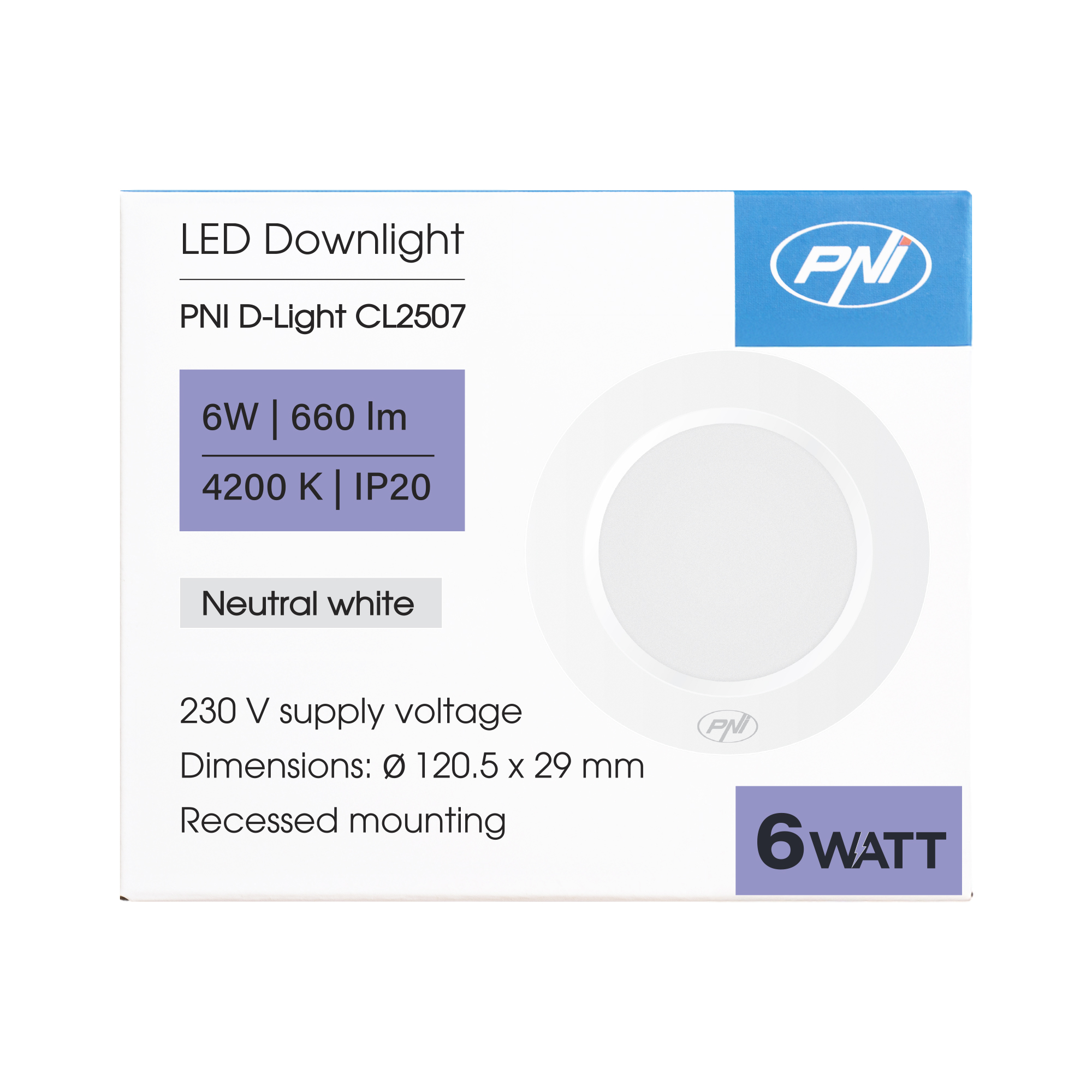 Spot LED Encastrable 6W PNI D-Light CL2507 – 660 Lumens, Blanc Neutre 4200K, Downlight Rond Intérieur – Image 6