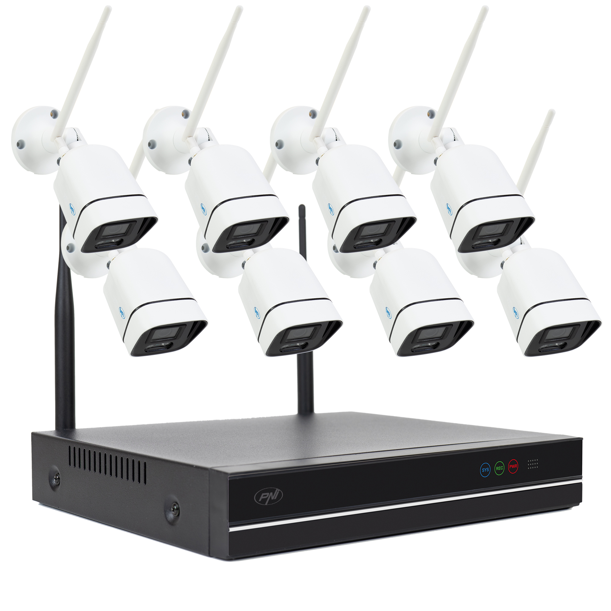 Kit vidéosurveillance WiFi 8 caméras extérieures sans fil 3MP avec NVR 8 canaux PNI