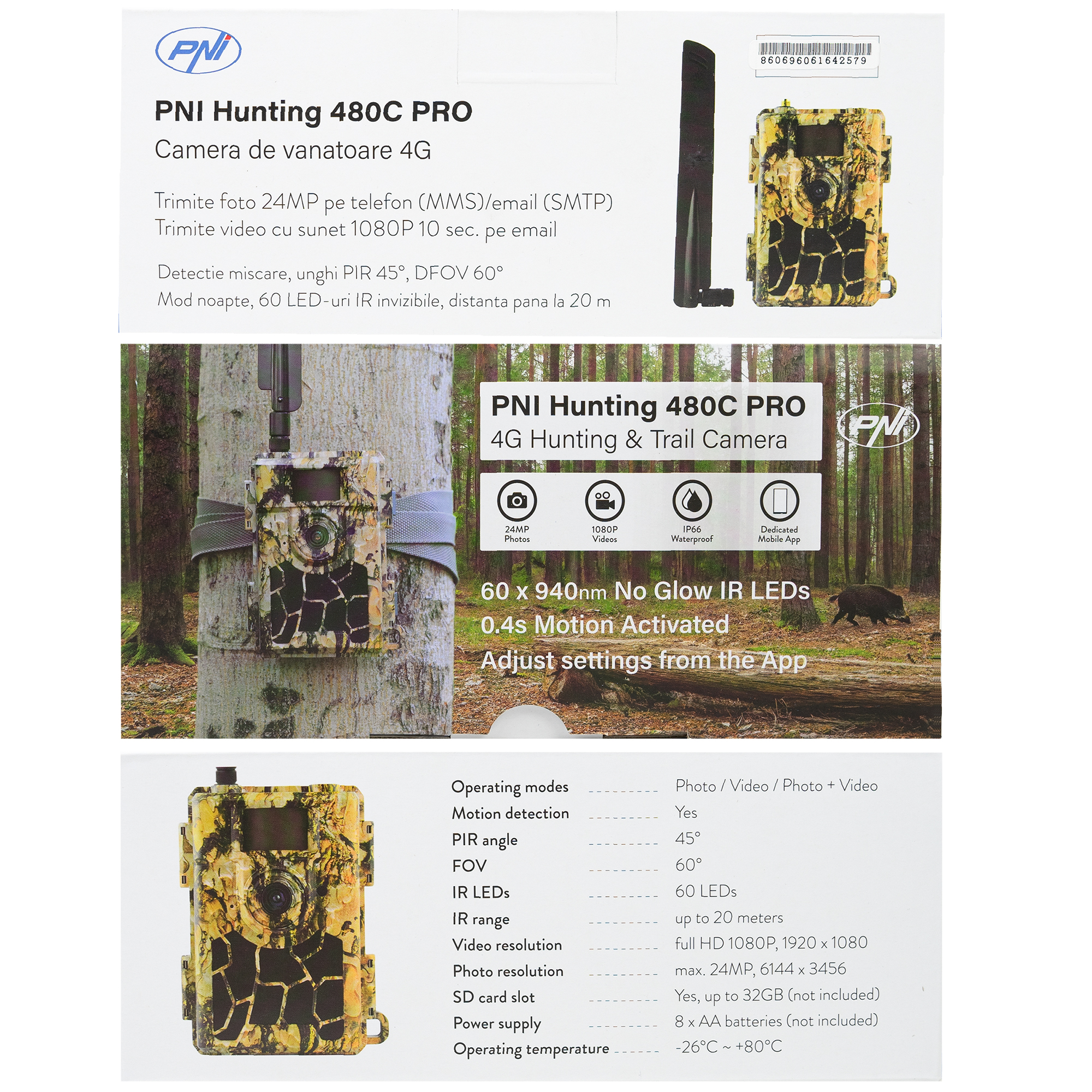 Caméra de Chasse 4G PNI Hunting 480C PRO 24MP – GPS, Vision Nocturne, Détection PIR 60° – Image 2