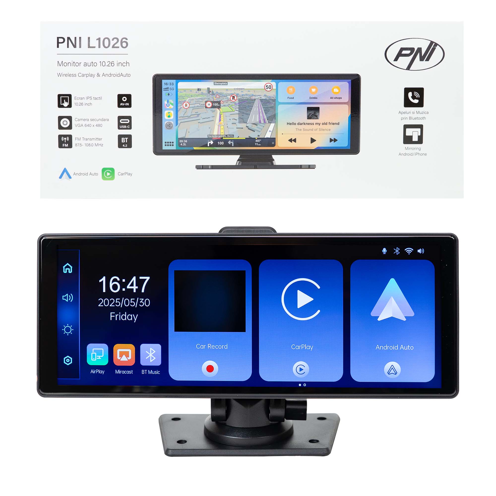 Autoradio Écran Tactile PNI L1026 10,26 Pouces – Apple CarPlay Sans Fil, Android Auto, Bluetooth et Kit Mains Libres – Image 3